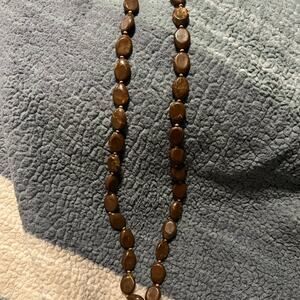 Brown Stone Bead Necklace 17” Chunky Statement Boho Earth Tone EUC